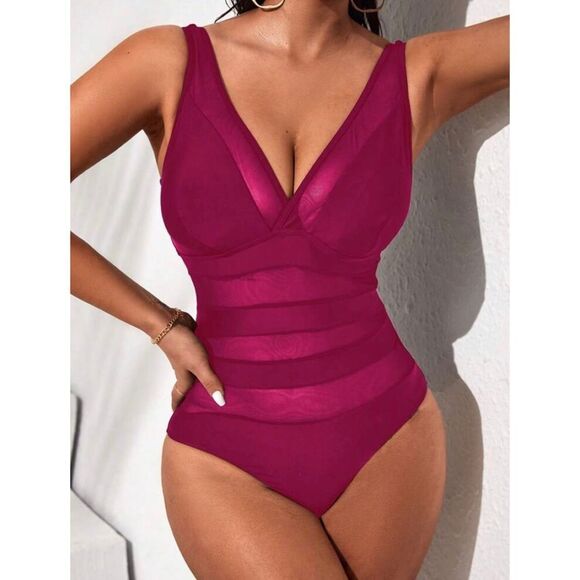 Barbiecore Magenta Plus Size Chest DD Contrast Trim One Piece Swimsuit - Picture 7 of 16